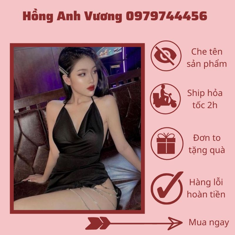 váy ngủ đầm ngủ thun dây ngang hông cổ yếm buộc dây tùy chỉnh sexy gợi cảm