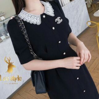 Váy cúc giữa cổ ren trắng tiểu thư(nn