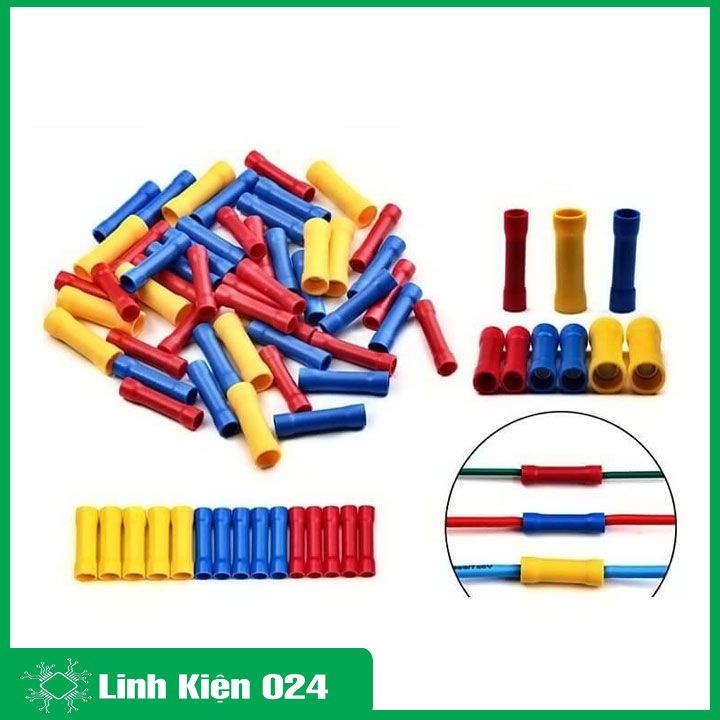 Gói 100 đầu cos dây điện nối thẳng bọc nhựa BV đủ loại BV1.25, BV2, BV5.5, cốt bấm dây điện tiện lợi