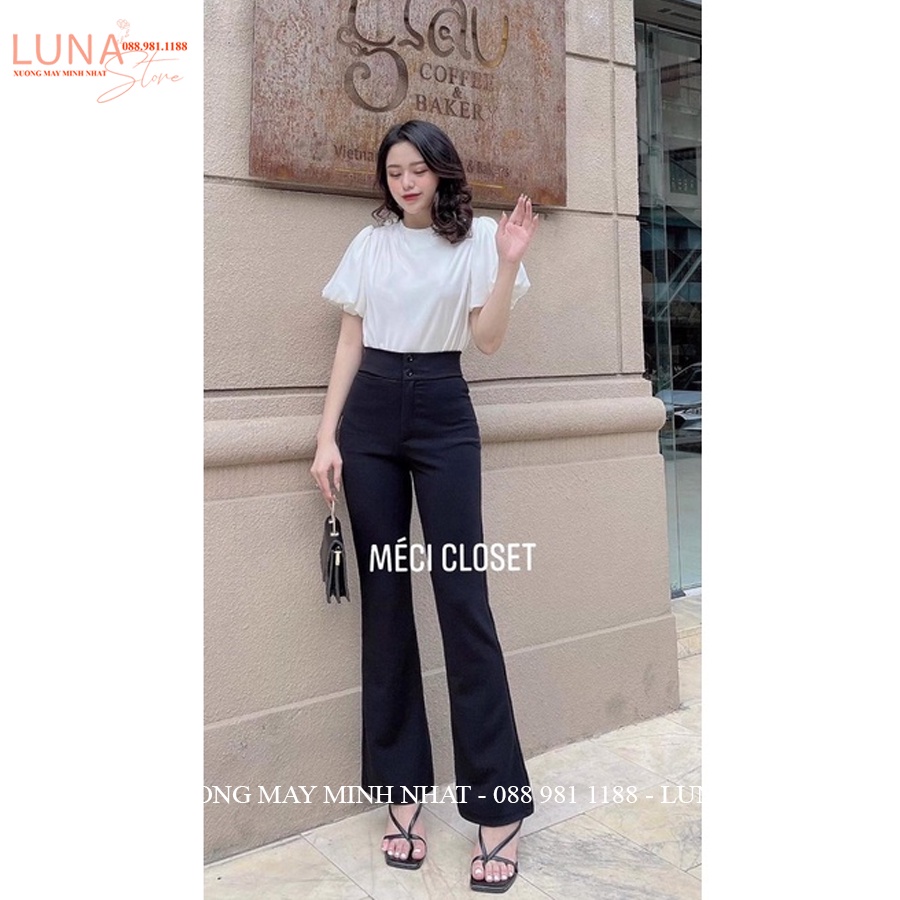 Quần ống loe cạp cao 2 nút cài dáng quần tây công sở nữ lưng cao ống vảy loe mặc đi làm học hẹn hò háck dáng cá tính đẹp