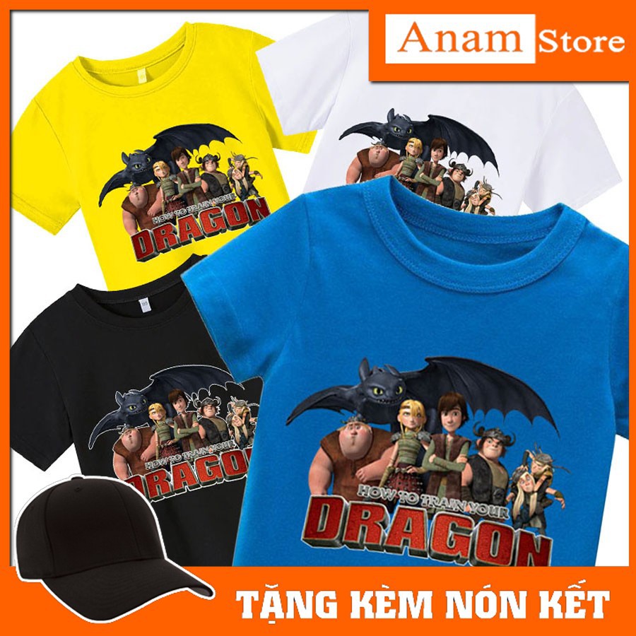 Áo thun trẻ em nhiều màu Bí Kíp Luyện Rồng, Tặng kèm nón kết, có size người lớn, Anam Store
