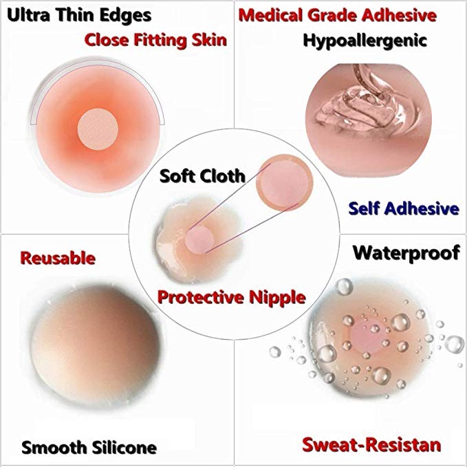 1 cặp miếng Silicon che đầu nhũ có thể tái sử dụng nhiều lần cho nữ