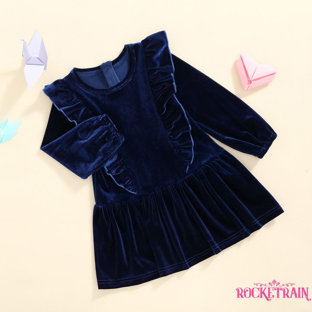 ❉Aq♥Đầm Nhung DàI Tay MàU SắC Đơn GiảN Cho Bé