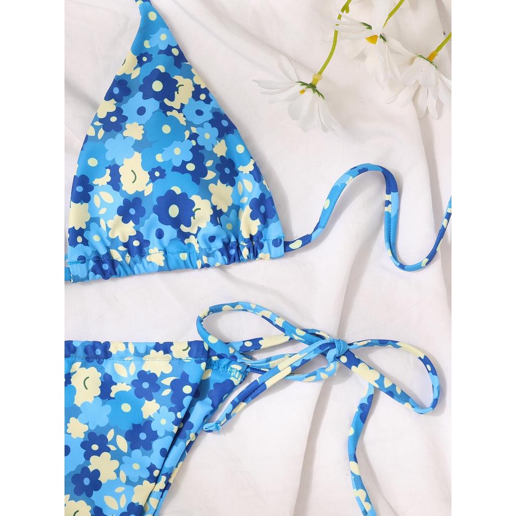 Bộ Bikini Hai Mảnh Họa Tiết Hoa Màu Xanh Dương Có Mút Nâng Ngực Cho Nữ | BigBuy360 - bigbuy360.vn