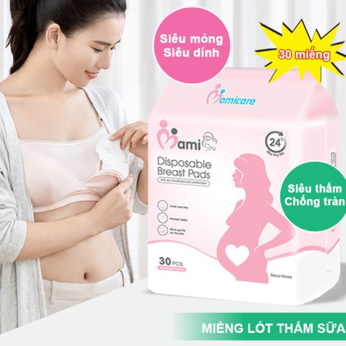 Miếng Lót Thấm Sữa MamiCare 30 Miếng , Siêu Thấm , Siêu Dính,Siêu Mỏng, Chống Tràn, Cấu Tạo 3D Thoáng Khí