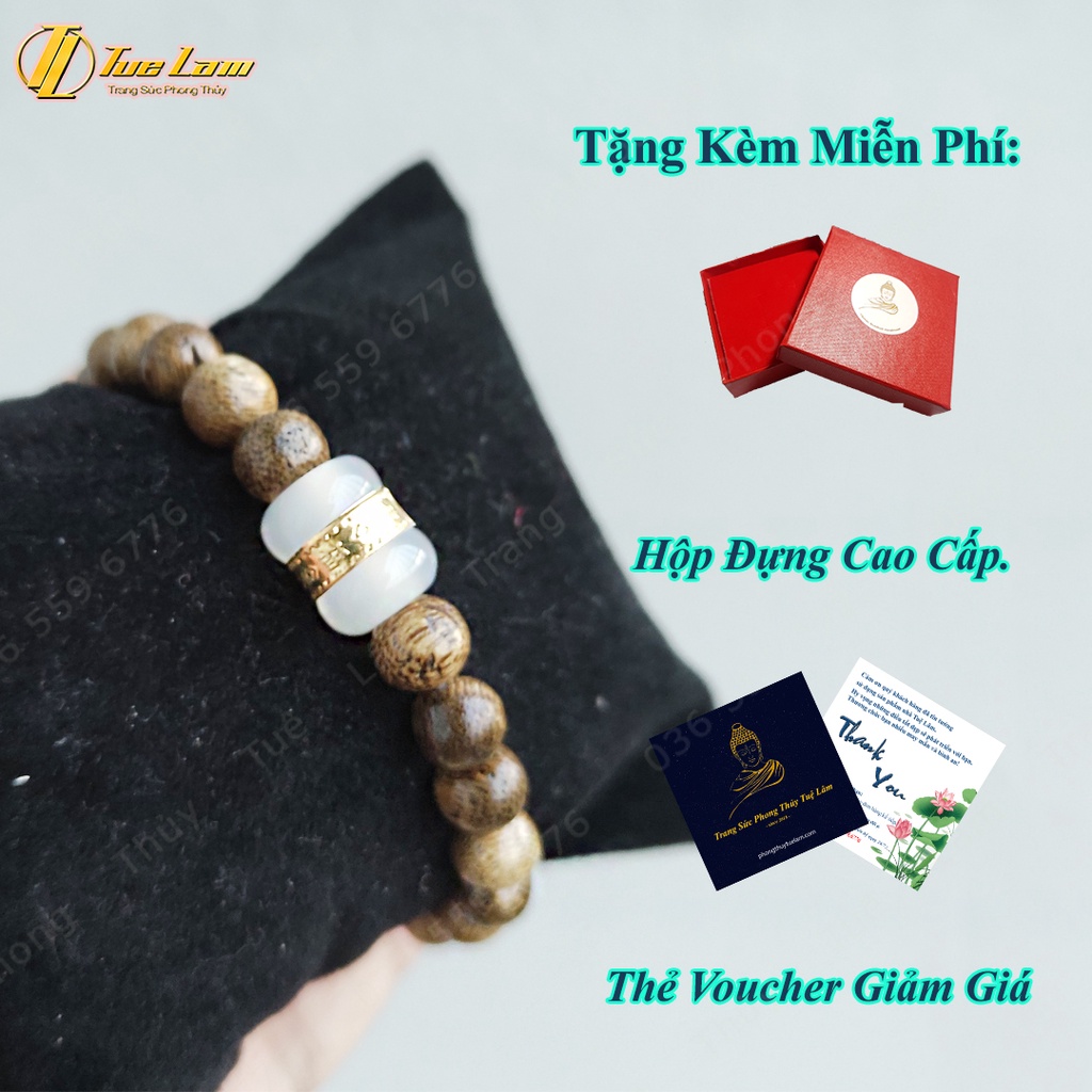 Vòng tay gỗ trầm hương tốc size hạt 8 li mix lu thống phỷ thúy trắng tài lộc may mắn - Tuệ Lâm