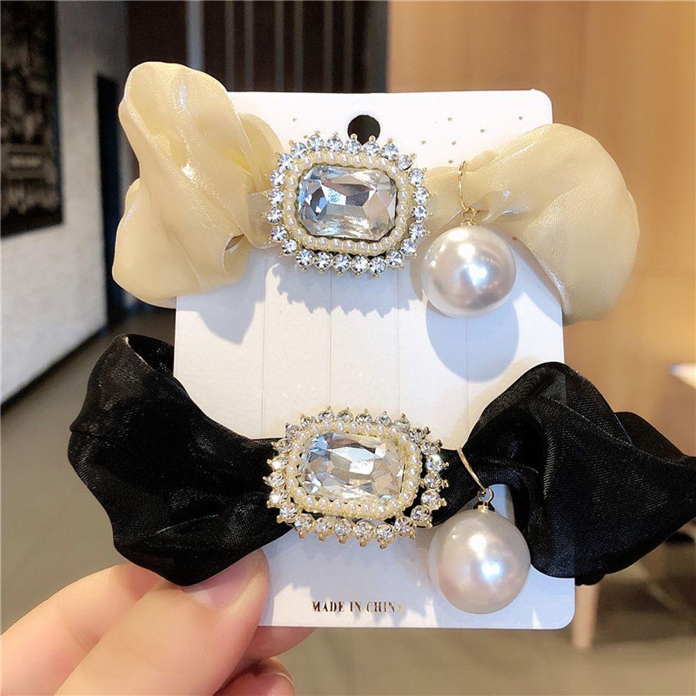 QQMALL Dây Buộc Tóc Đuôi Ngựa Bằng Cao Su Satin Đính Đá Cổ Điển Hợp Thời Trang Cho Nữ