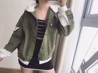 🍂🍒KHOÁC JEANS PHỐI NÓN NỈ + ẢNH THẬT🍂