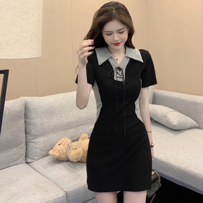 Đầm Perty cổ bẻ phong cách Hàn Quốc thời trang mùa hè cho nữ