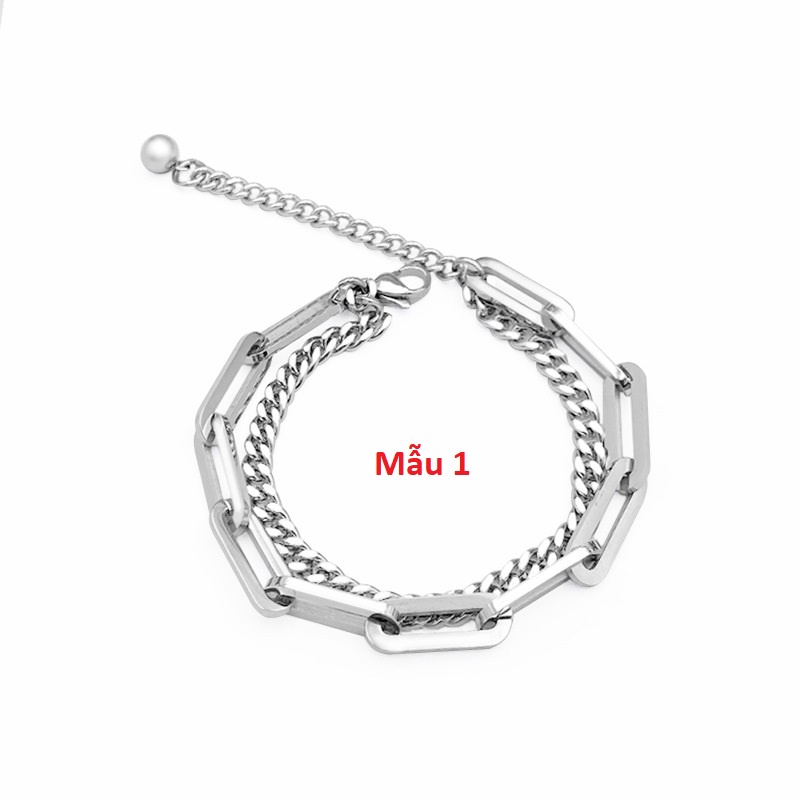 Lắc tay titan kép xích vát cạnh và xích chữ nhật hẹp dày không gỉ