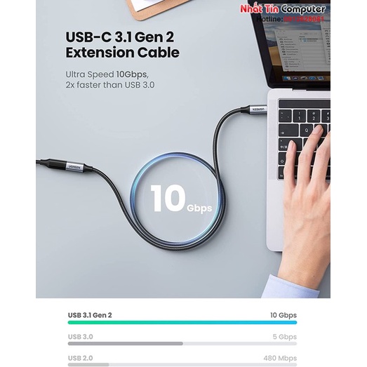 Cáp nối dài USB Type-C 3.1 GEN2  dài 0,5m dây bọc dù Ugreen 80810 cao cấp
