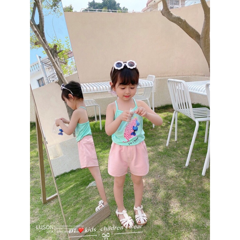 XẢ HÀNG Áo 2 dây bé gái, áo 2 dây lưng đan chéo chất cotton hình ngộ nghĩnh cho bé