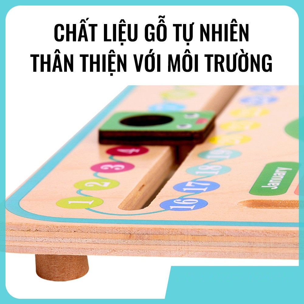 Đồng hồ gỗ hình con ếch giúp bé học thời gian, thứ ngày tháng, thời Tiết, mùa trong năm