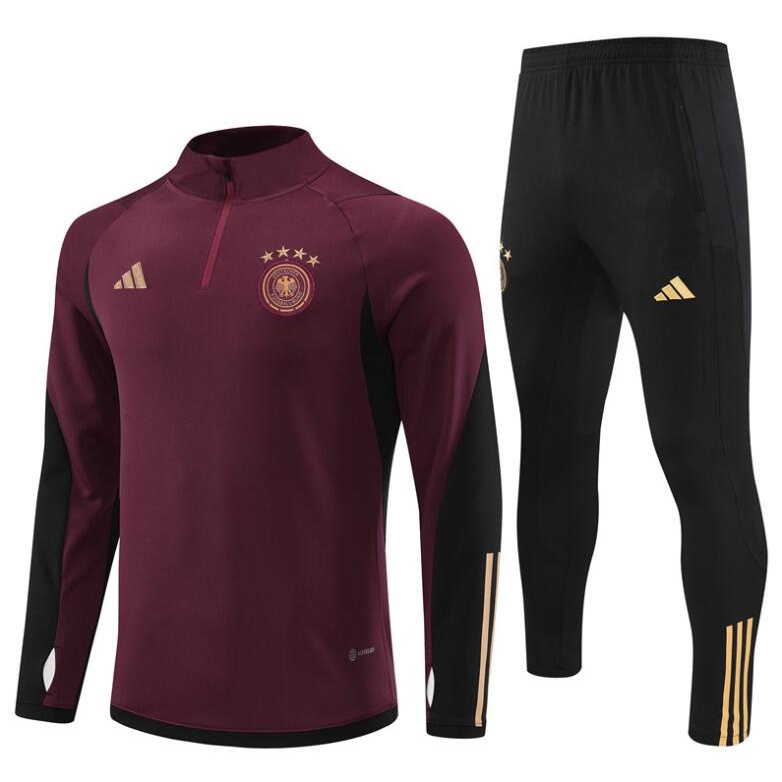 Set Đồ Đá Banh Tay Dài Có Khóa Kéo Màu Đỏ Phong Cách Đức 2022 / 23 Tỉ Lệ 1: 1