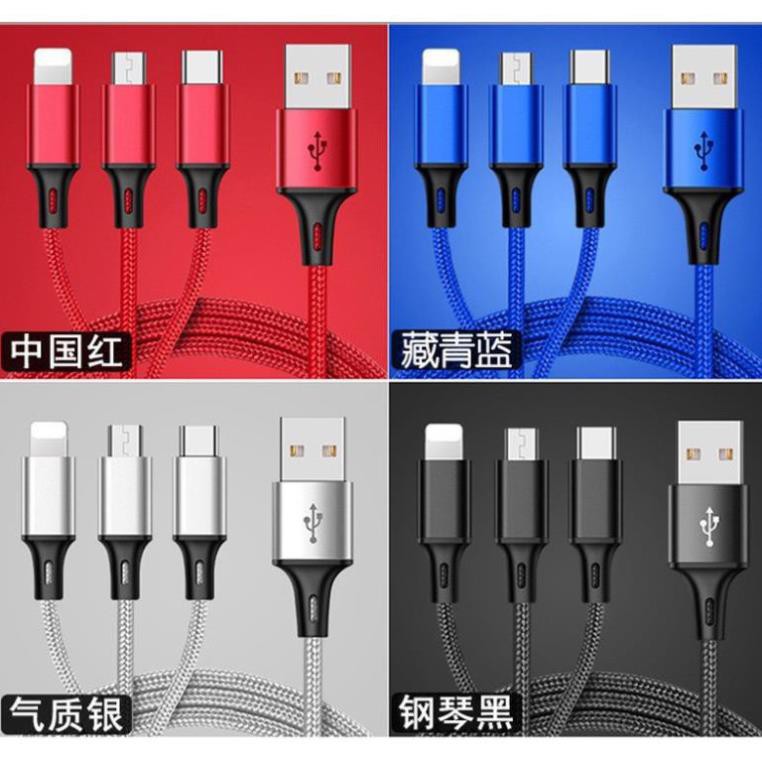 ⚡️CÁP SẠC 3 ĐẦU⚡️Cáp Sạc- Truyền Dữ Liệu USB Chia 3 Đầu Cắm Micro USB Type- C Lightning Tiện Dụng