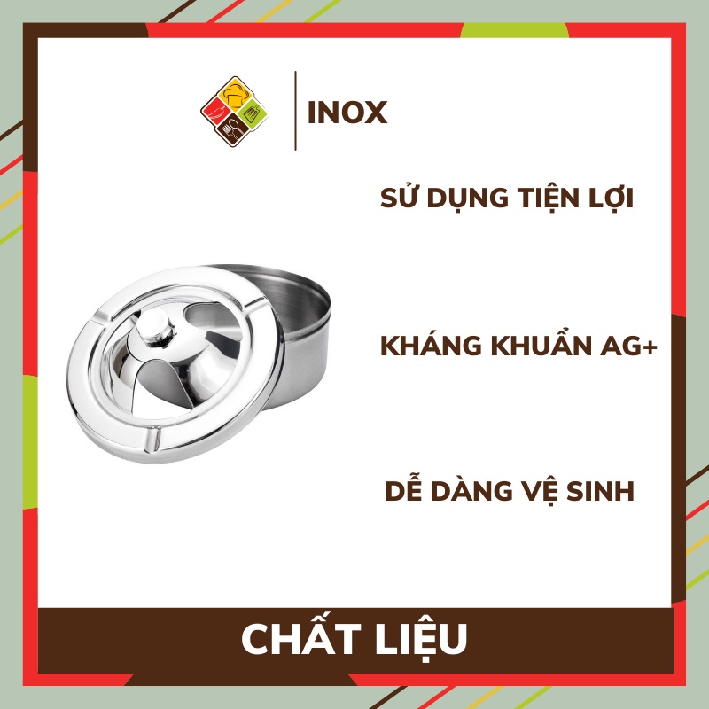 Gạt tàn nắp xoay inox cao cấp Behomemall