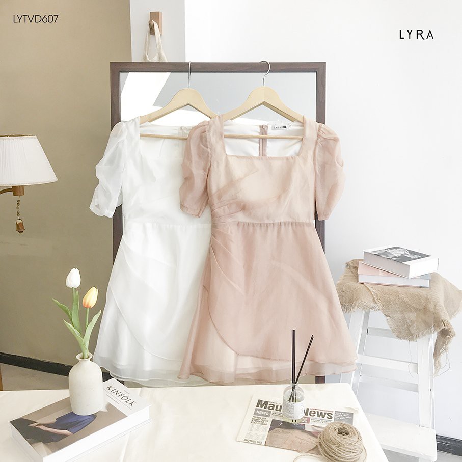 Váy tơ nữ thiết kế by LYRA, vải tơ cao cấp cổ vuông cách điệu nữ tính, thanh lịch-LYTVD607