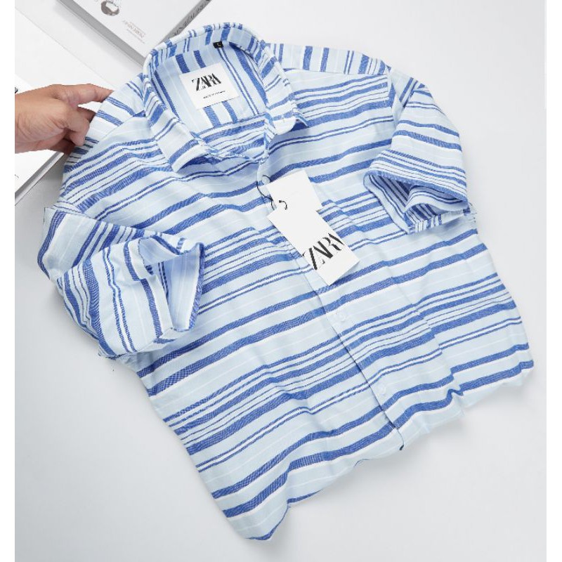 Áo sơ mi nam tay ngắn kate cotton sọc trẻ trung thoáng mát nổi bật