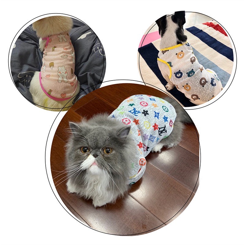 Áo Ba Lỗ Lưới Siêu Mát cho Chó Mèo Họa Tiết Cute | Vie PETSHOP