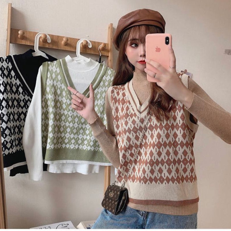 Xiaozhainv Áo Gile Không Tay Cổ Chữ V Dáng Rộng Phong Cách Hàn Quốc Cho Nữ | BigBuy360 - bigbuy360.vn