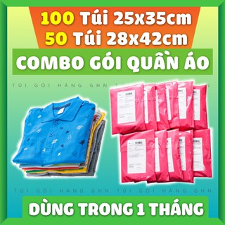 [GÓI QUẦN ÁO] Combo 150 Túi Gói Hàng Bán Quần Áo, Túi Niêm Phong Có Keo Dán Miệng Túi GHN CB28251BK