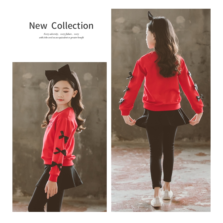 Set Áo Tay Dài + Chân Váy Đính Nơ Xinh Xắn Thời Trang Dành Cho Mùa Thu | BigBuy360 - bigbuy360.vn