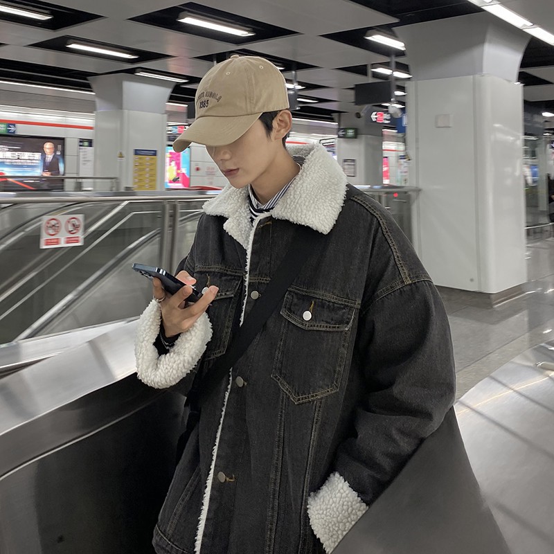 Áo khóa jeans nam ulzzang 2 lớp lông cừu hàng cao cấp siêu ấm