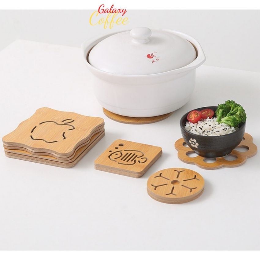 Miếng Lót Nồi, Rế Lót Nồi, Lót Cốc Chất Liệu Gỗ Cao Cấp 14.5cm x 14.5cm - Giao ngẫu nhiên