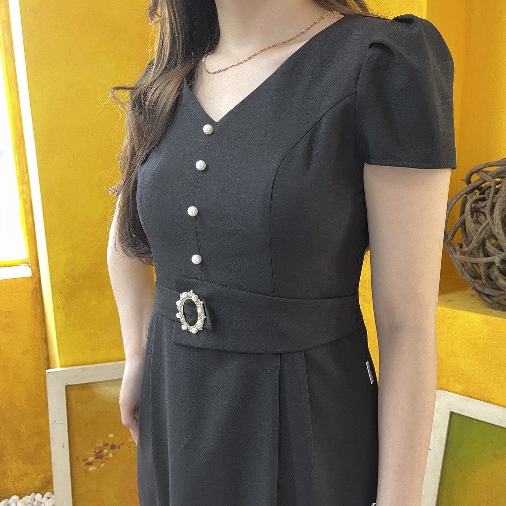 Đầm công sở đai eo chất liệu Xước hàn cao cấp Emvy K66 | BigBuy360 - bigbuy360.vn