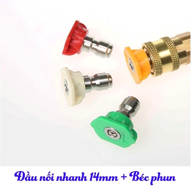 Đầu nối nhanh 14mm - Khớp nối nhanh béc súng xịt của máy rửa xe - Đầu cái nối nhanh 1/4 - Ren nối súng 14mm