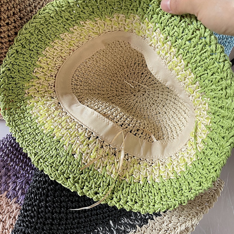 Nón tai bèo đan cói bằng tay màu sắc gradient thời trang mùa hè có thể gấp được dành cho nữ khi đi du lịch