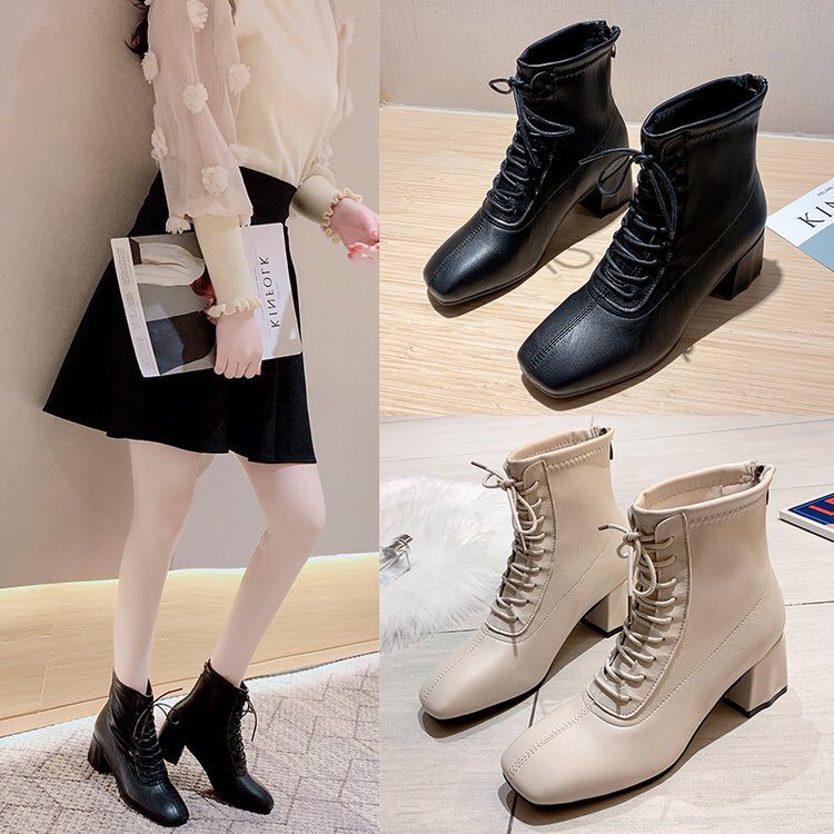 Boot Nữ Cao cổ Dây Buộc, khóa kéo Gót Vuông 5cm, BN-D31-CG | BigBuy360 - bigbuy360.vn