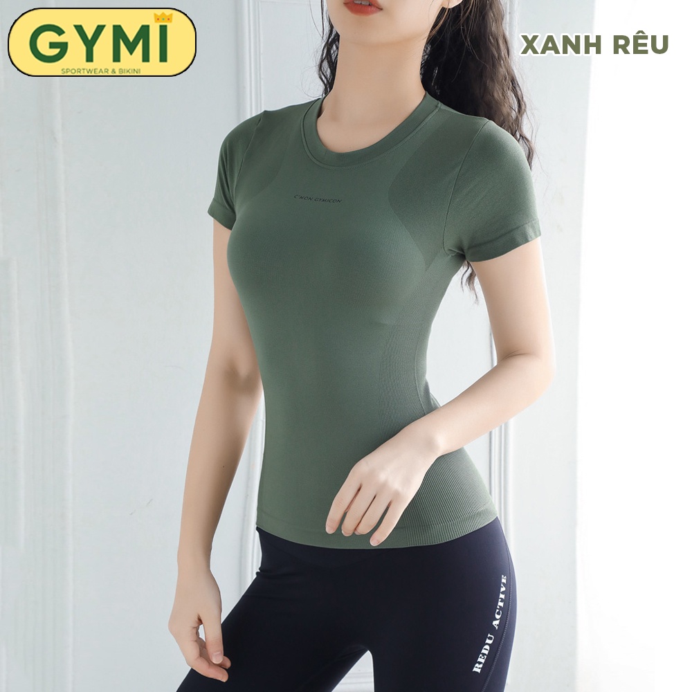 Áo tập gym yoga nữ GYMI AC07 dáng ngắn cộc tay thể thao ôm body chất dệt co giãn thấm mồ hôi