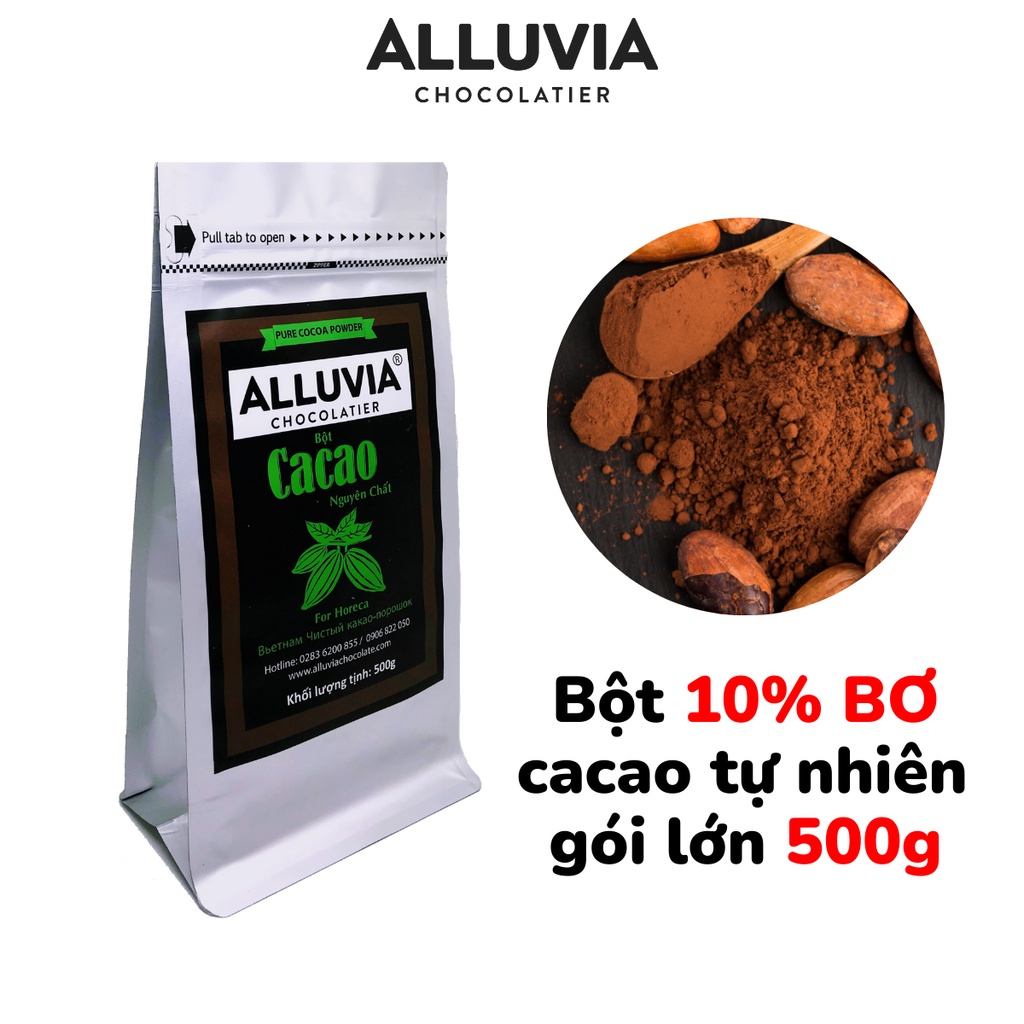 Bột cacao nguyên chất không đường 100% Alluvia Chocolate gói lớn phù hợp cho quán cà phê