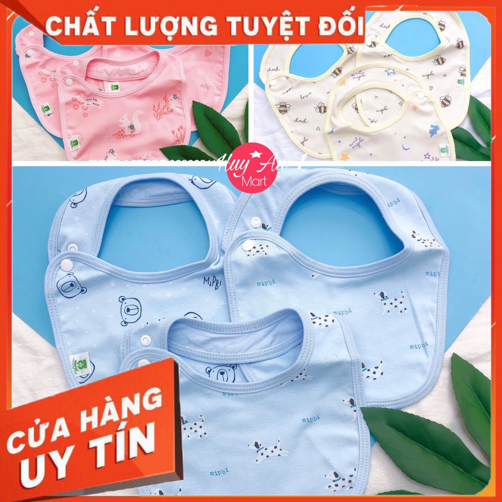 Sét 3 cái Yếm tròn mipbi FREESHIP 100% cotton knitted bền đẹp. Yếm ăn dặm bấm cúc cho bé in hình họa tiết dễ thương