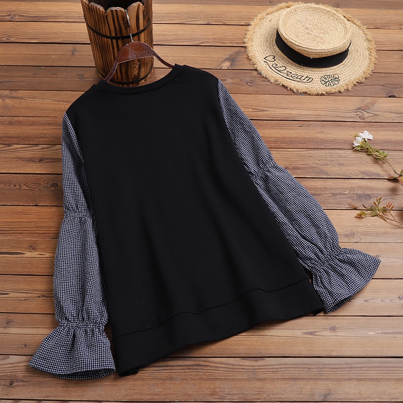 Áo kiểu ZANZEA tay dài hoạ tiết caro thời trang nữ tính thanh lịch cho nữ