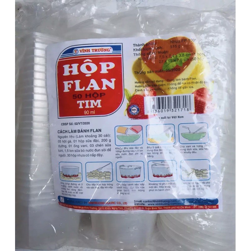 Set_ 50 Hộp làm Bánh FLan, Rau câu, có Năp (Cỏ lớn, Tròn: 125ml, Tim: 90ml)