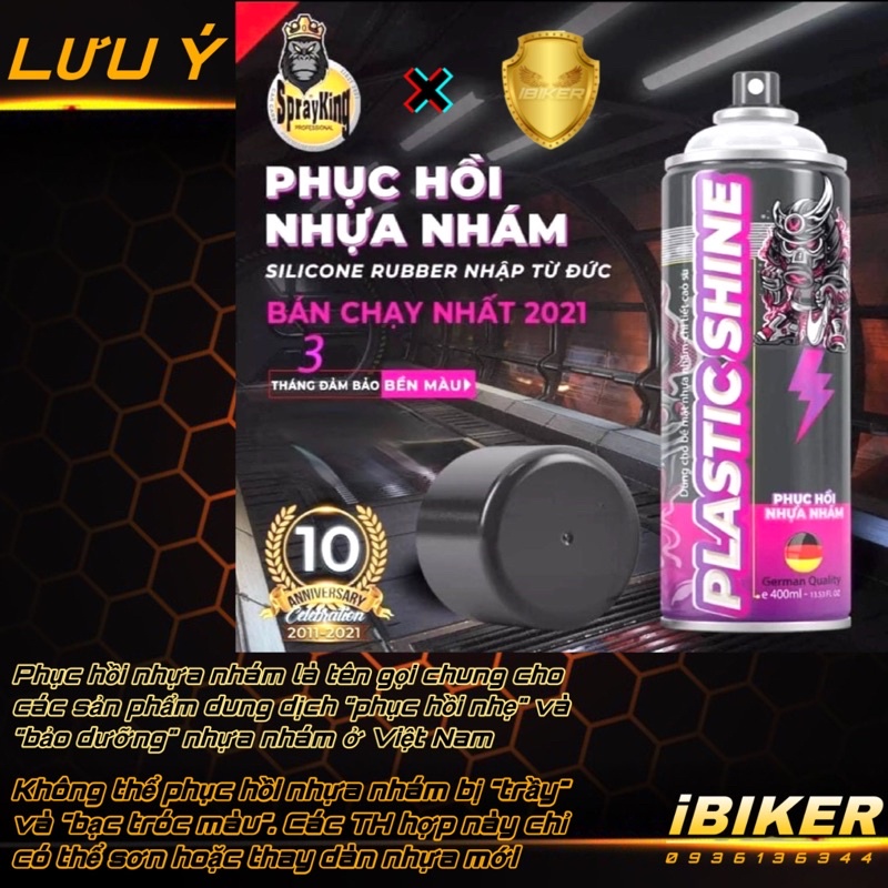 Chai phục hồi nhựa nhám đen SPRAYKING Plastic Shine phục hồi, bảo vệ nhựa nhám, cao su vỏ xe