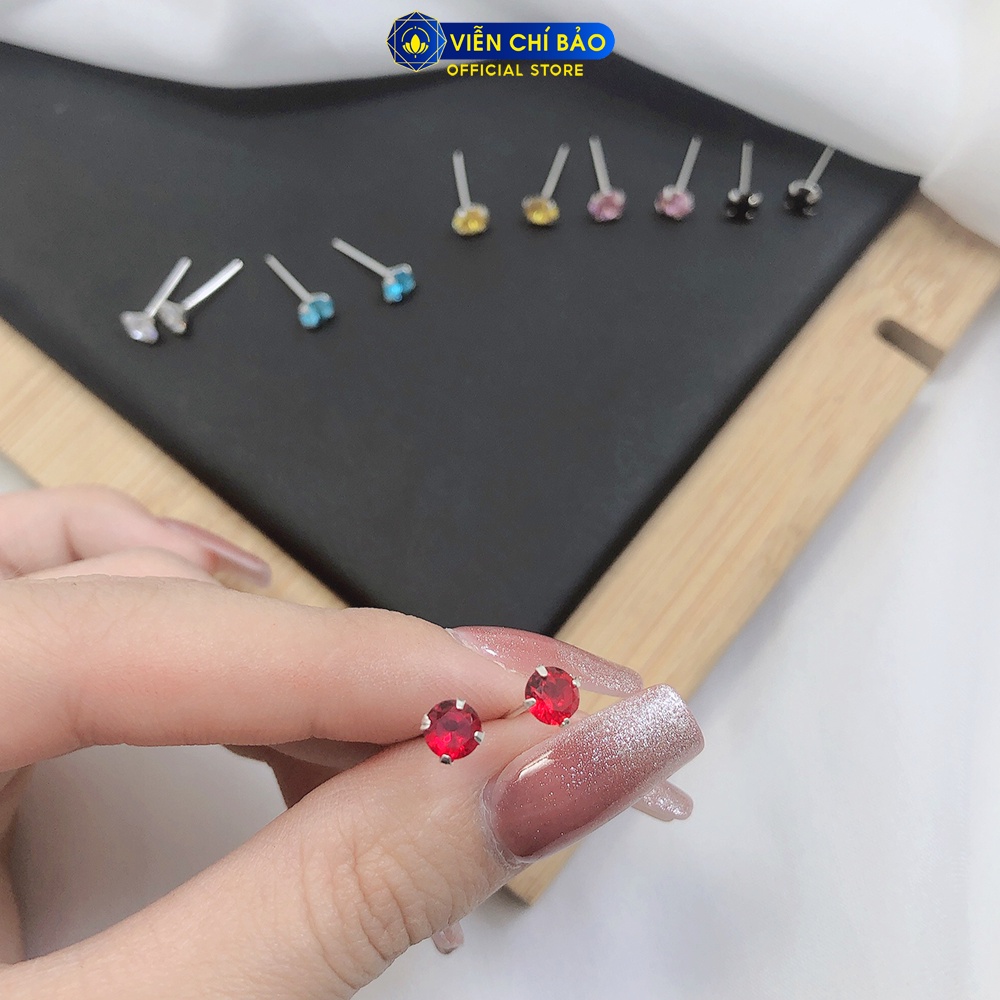 Bông tai bạc nữ tròn lấp lánh nhiều màu chất liệu bạc 925 thời trang phụ kiện trang sức nữ Viễn Chí Bảo B400208x1