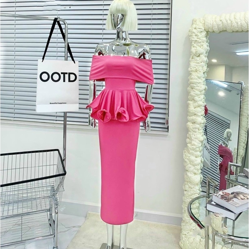 Set đầm váy áo trễ vai peplum chân váy ôm xẻ sau diện đi dự tiệc, cafe dạo phố KÈM HÌNH THẬT HÀNG THIẾT KẾ -USA FASHION