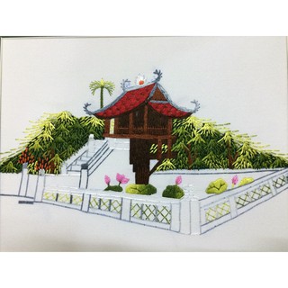 Tranh thêu tay Chùa Một Cột (Ngang) CMC001