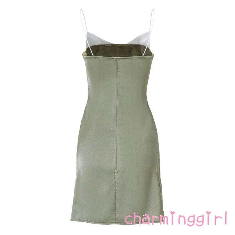 Chm-đầm Hai Dây Xẻ Tà Cạp Thấp Một Mảnh Màu Tương Phản Cho Nữ