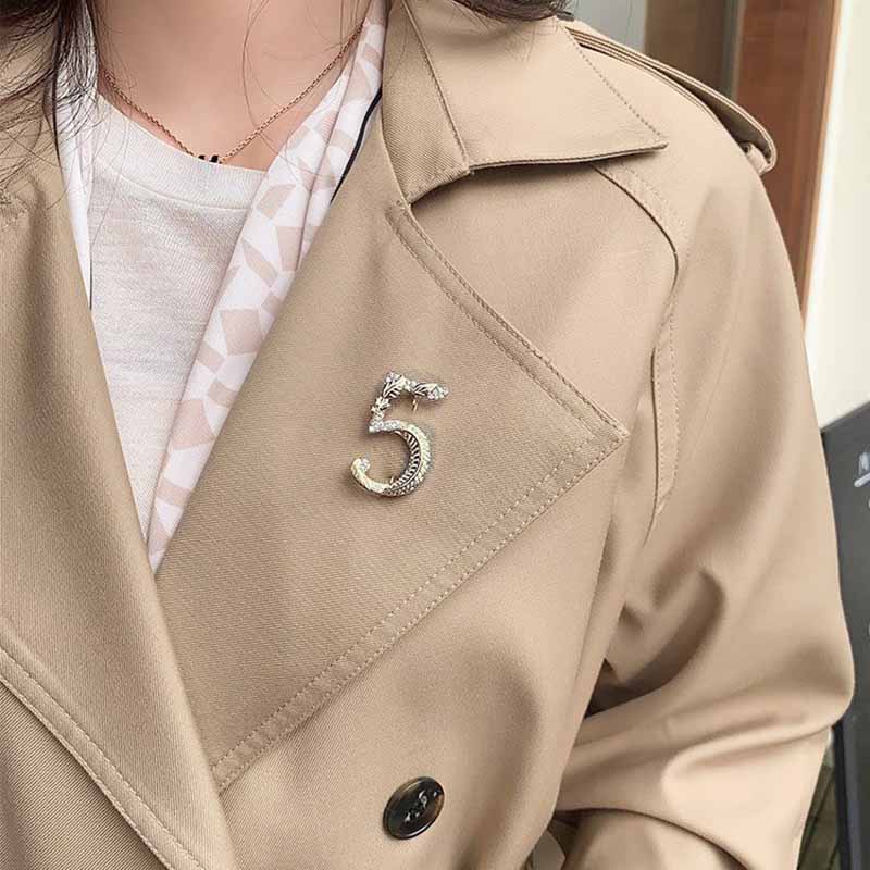 Ghim Cài Áo Hình Số 5 Màu Vàng / Bạc Thời Trang Cho Nữ