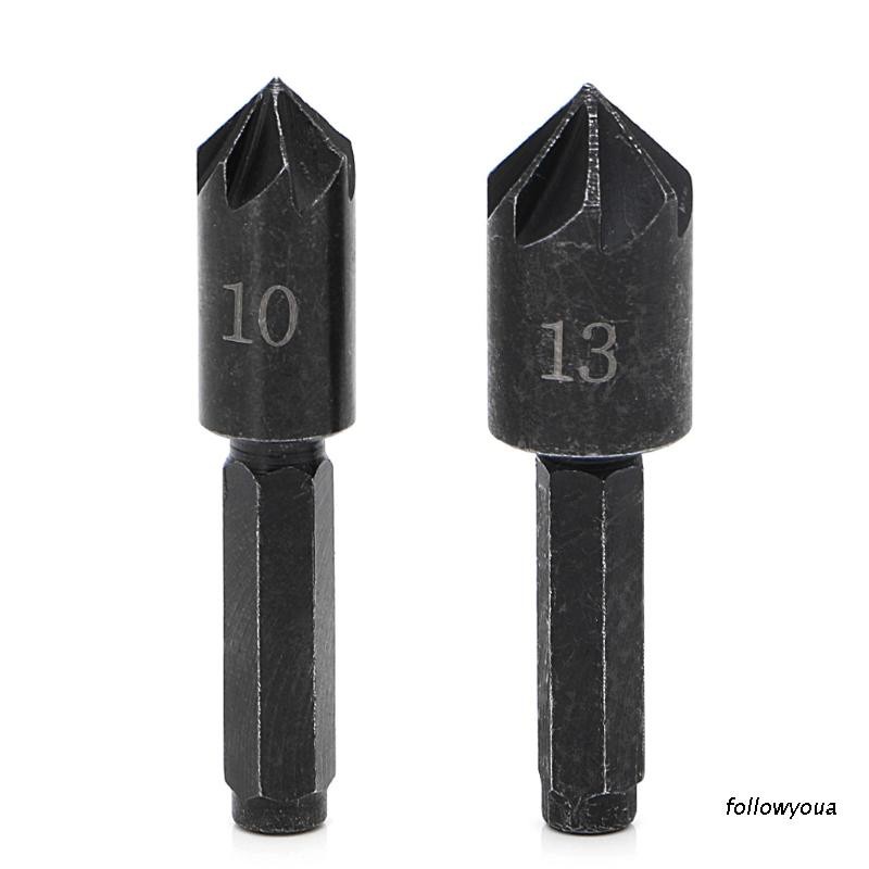 folღ 2Pcs 1/4" Hex Shank 7 Flute Countersink Drill Bit Counter Sink Chamfer Cutter