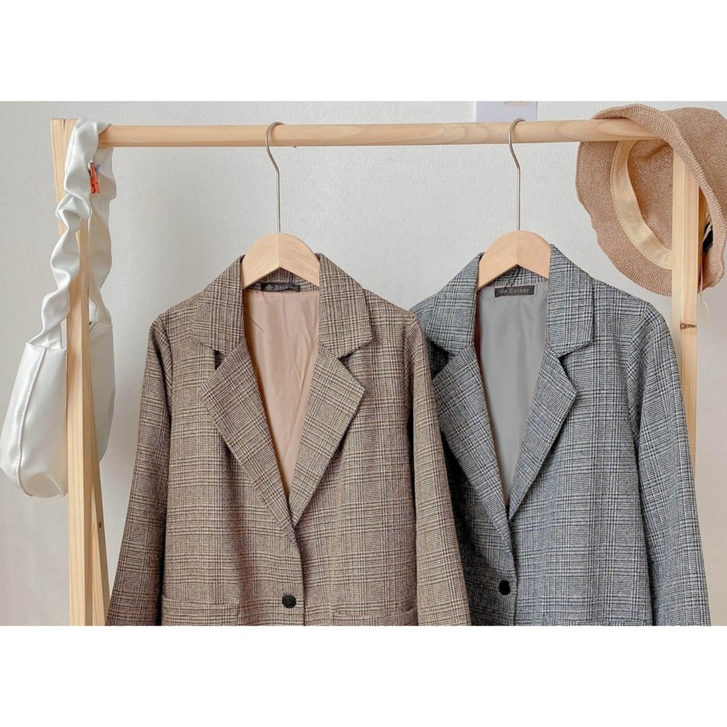 ÁO BLAZER NỮ 2 LỚP HÀN QUỐC, ÁO VEST DẠ KẺ KHOÁC NGOÀI CHẤT ĐẸP CÓ SIZE NoBrandDạ