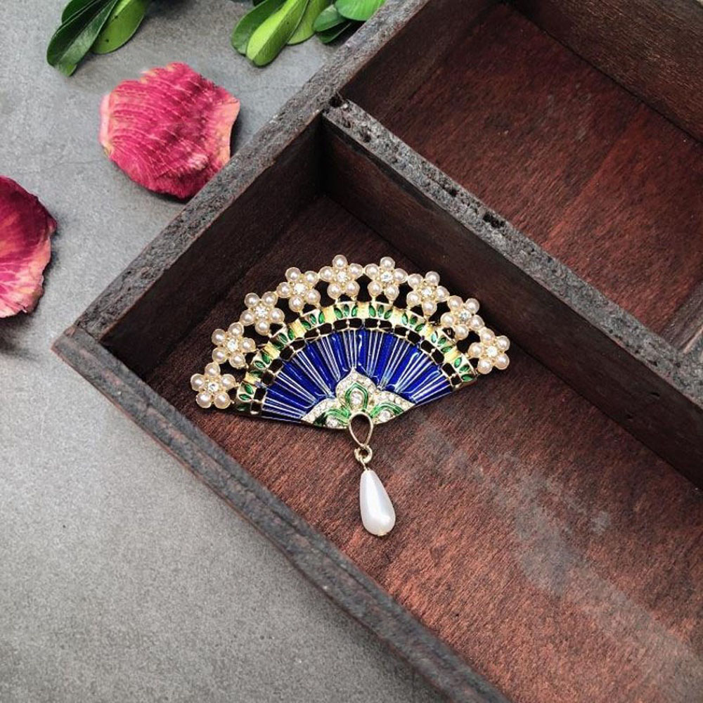 Ghim Cài Áo Hình Quạt Đính Ngọc Trai Thời Trang Cho Nữ