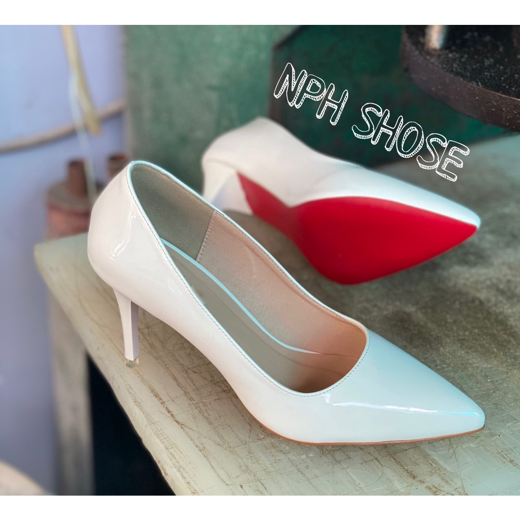 Giày Cao Gót Bít Mũi 7P SIZE 34-40 Màu Đỏ Và Trắng Da Bóng - Giày Thời Trang (NPH SHOSE)