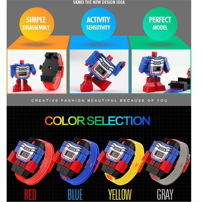 Đồng Hồ Đeo Tay Kỹ Thuật Số Hình Robot Biến Hình Thời Trang Cho Bé Trai SKMEI