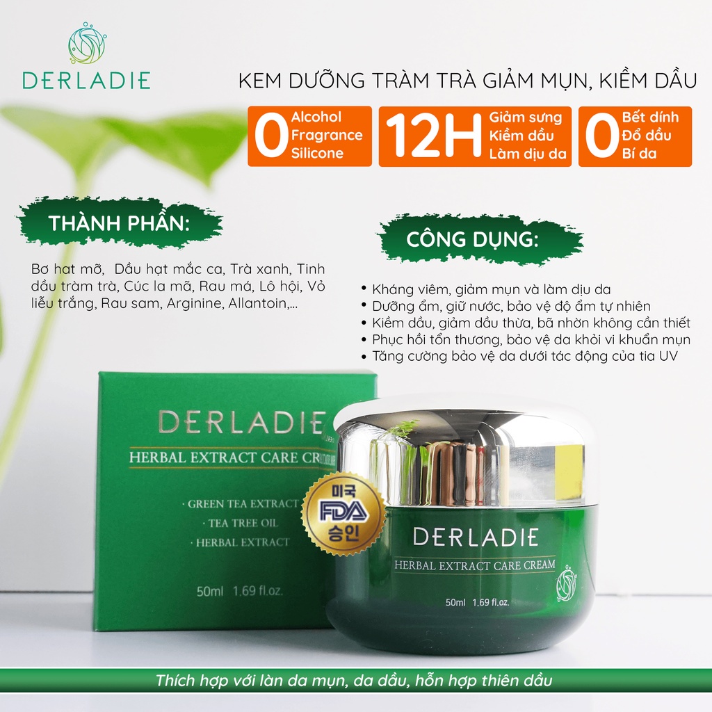 Kem Dưỡng Giảm Mụn, Kiềm Dầu 12 Giờ Derladie Herbal Extract Care Cream 50ml | BigBuy360 - bigbuy360.vn