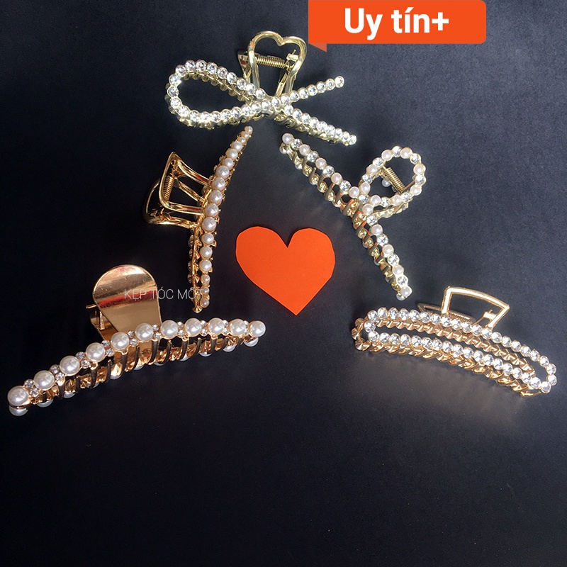Kẹp tóc kim loại đính đá rhinestone ngọc t.r.a.i nhân tạo (KT66)